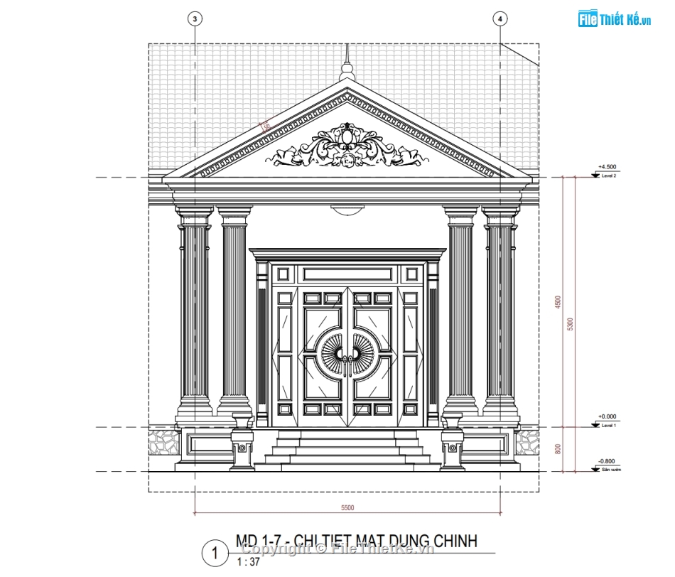 kiến trúc biệt thự,thiết kế tân cổ điển,revit biệt thự 16.2x16.7m,biệt thự file revit,nhà biệt thự 1 tầng,bản vẽ kiến trúc