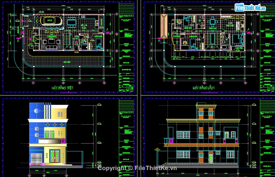 bản vẽ nhà phố 2 tầng 1 tum,file autocad thiết kế nhà phố,nhà phố 2 tầng 1 tum 6.8x13m