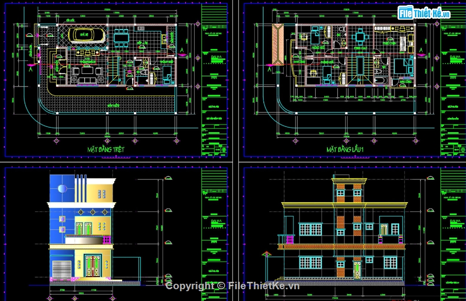 bản vẽ nhà phố 2 tầng 1 tum,file autocad thiết kế nhà phố,nhà phố 2 tầng 1 tum 6.8x13m