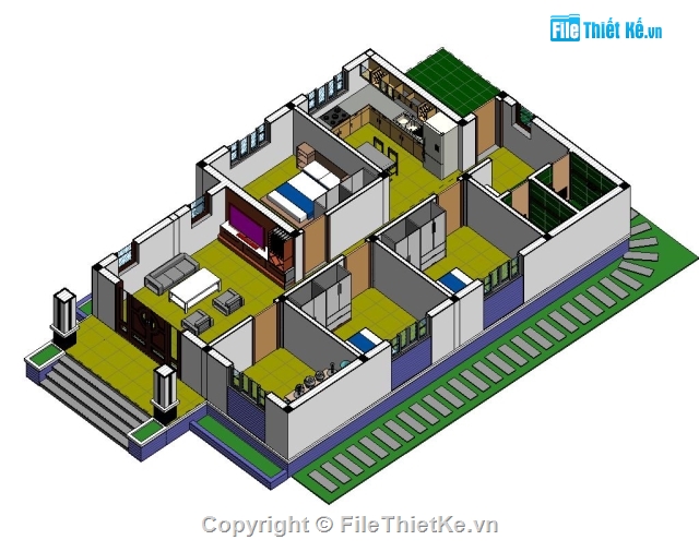 nhà cấp 4.9x13.5m,nhà cấp 4 đẹp,bản vẽ nhà cấp 4,biệt thự cấp 4 revit