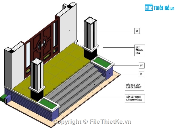 nhà cấp 4.9x13.5m,nhà cấp 4 đẹp,bản vẽ nhà cấp 4,biệt thự cấp 4 revit