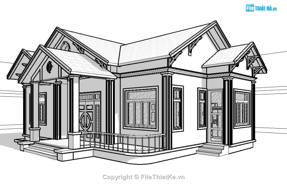 nhà cấp 4,Hồ sơ thiết kế,bản vẽ revit,biệt thư 1 tầng,biệt thự vườn