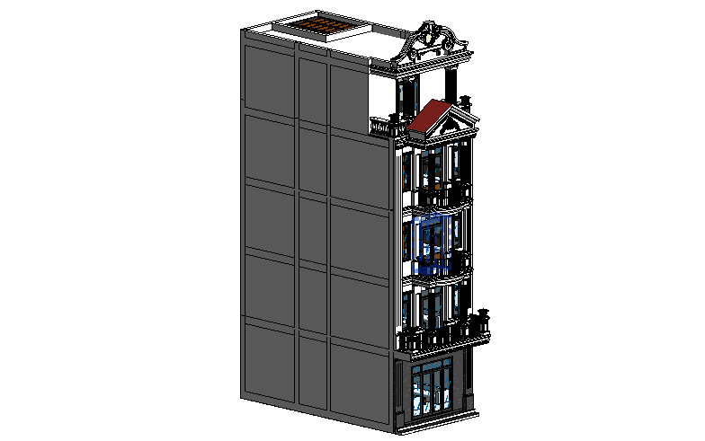 nhà 5 tầng 5.6x10m,revit kiến trúc 5 tầng,bản vẽ nhà phố 5 tầng,revit tân cổ điển,phối cảnh nhà phố