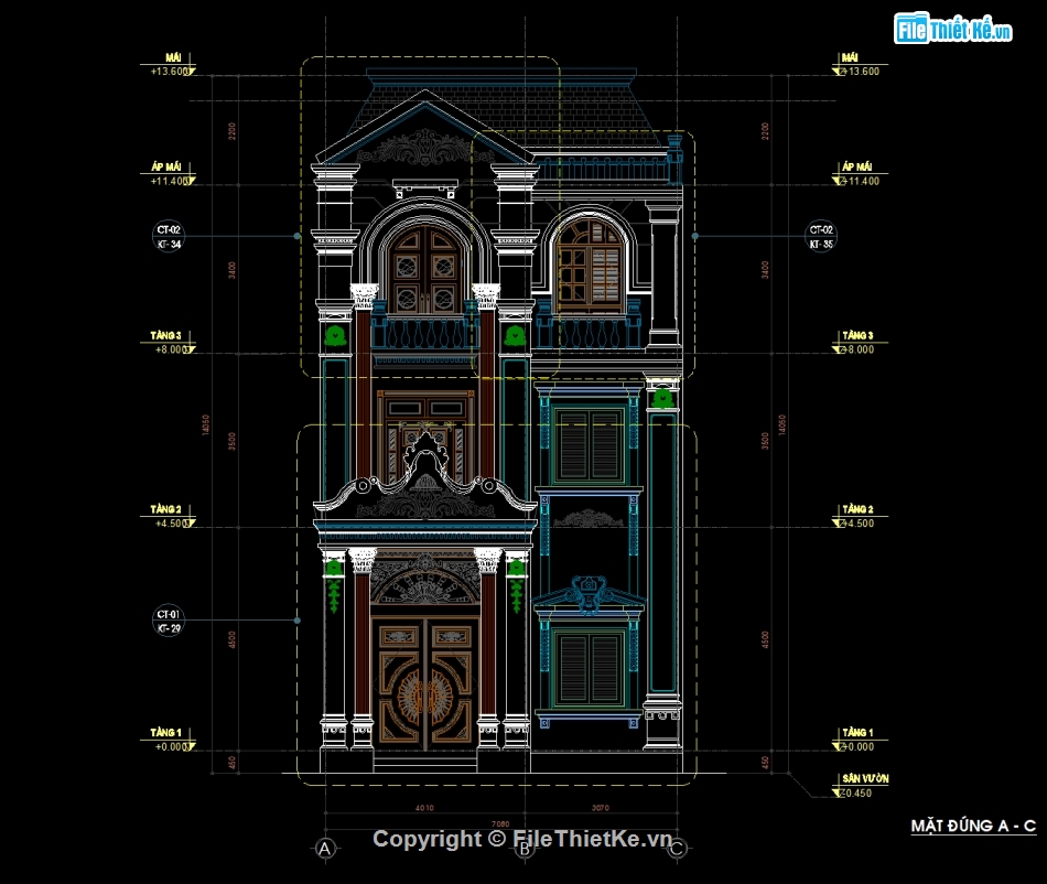 nhà phố 3 tầng,thiết kế nhà phố 3 tầng,mẫu nhà phố 3 tầng,file cad nhà phố 3 tầng,nhà phố 3 tầng tân cổ điển