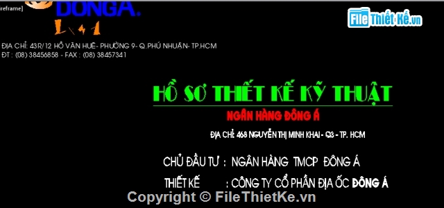 Hồ sơ thiết kế Ngân Hàng,Ngân Hàng 12 tầng,Bản vẽ Ngân hàng 12.39x22.86m,Bản vẽ thiết kế Ngân Hàng Đông Á Bank