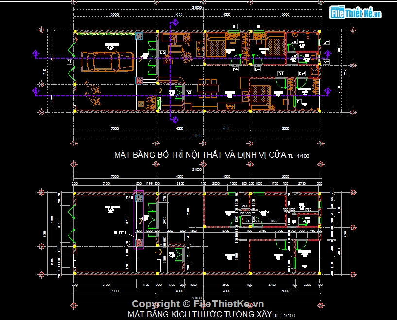 nhà cấp 4 đẹp 7x21m,autocad thiết kế nhà cấp 4,nhà cấp 4 hiện đại file cad,bản vẽ nhà cấp 4,nhà 1 tầng hiện đại