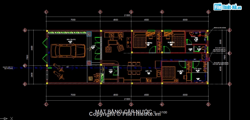 nhà cấp 4 đẹp 7x21m,autocad thiết kế nhà cấp 4,nhà cấp 4 hiện đại file cad,bản vẽ nhà cấp 4,nhà 1 tầng hiện đại