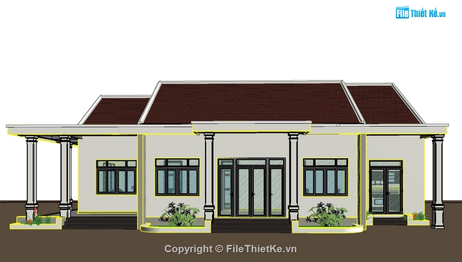 thiết kế nhà chữ L,mẫu công trình revit,thiết kế nhà nông thôn,bản vẽ revit 11x18m,nhà cấp 4 revit 11x18m