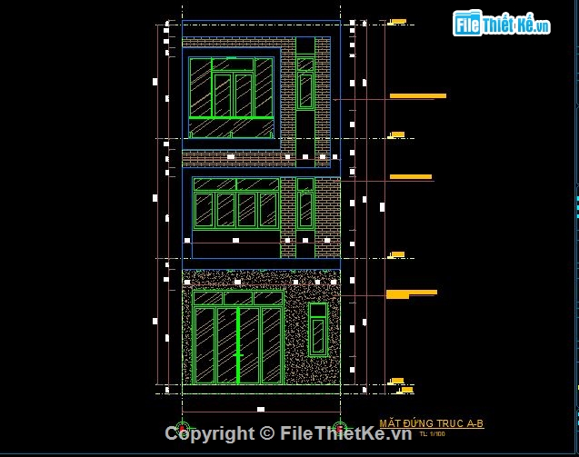 Nhà phố 3 tầng 5x20m,File cad nhà phố 3 tầng,bản vẽ nhà phố 3 tầng,nhà phố 3 tầng file cad,file autocad nhà phố 3 tầng