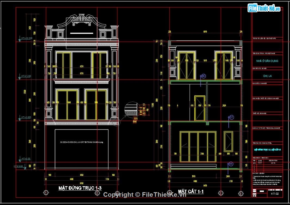 Bản vẽ thiết kế,Nhà phố 3 tầng tân cổ điển,Nhà phố tân cổ điển,Nhà phố 3 tầng,Nhà phố 3 tầng 6.4x14.2m