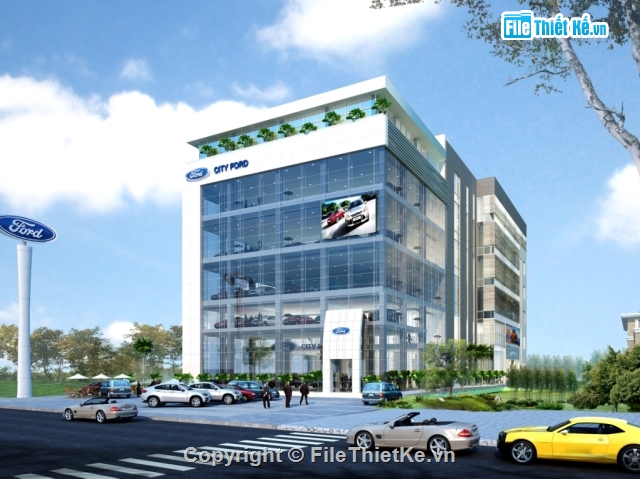 bản vẽ showroom ô tô for,bản vẽ 1 showroom bán hàng đẹp,bản vẽ trụ sở city ford cao 6 tầng,nhà trưng bầy ô tô for