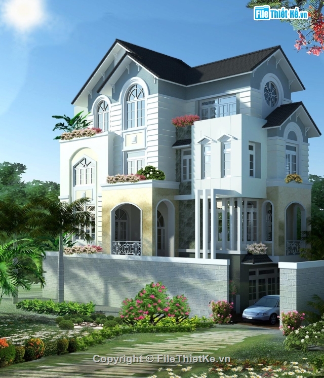 Hồ sơ thiết kế VILLA,thiết kế biệt thự 3 tầng,thiết kế biệt thự phố,biệt thự 3 tầng 9.5x16.5m