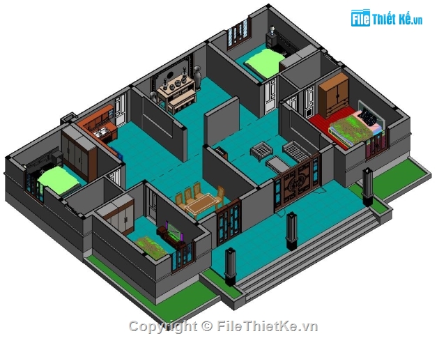 biệt thự vườn 1 tầng,biệt thự revit 13x17.8m,Hồ sơ thiết kế biệt thự revit,thiết kế biệt thự,revit nhà cấp 4