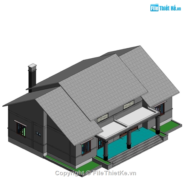 biệt thự vườn 1 tầng,biệt thự revit 13x17.8m,Hồ sơ thiết kế biệt thự revit,thiết kế biệt thự,revit nhà cấp 4