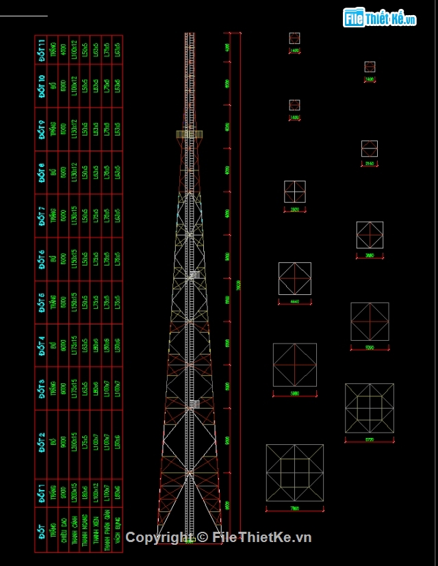tháp truyền hình,kết cấu tháp truyền hình,hồ sơ bản vẽ tháp,mẫu tháp angten