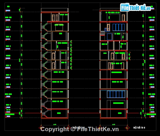 kiến trúc khách sạn,file cad khách sạn 9 tầng,khách sạn 9x32m,bản vẽ khách sạn 9 tầng