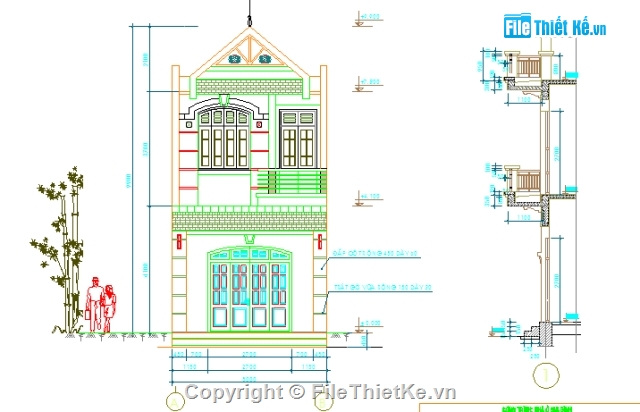 thiết kế nhà ở,nhà 2 tầng,hồ sơ thiết kế thi công,mặt tiền 5m,5x16m,bản vẽ nhà phố