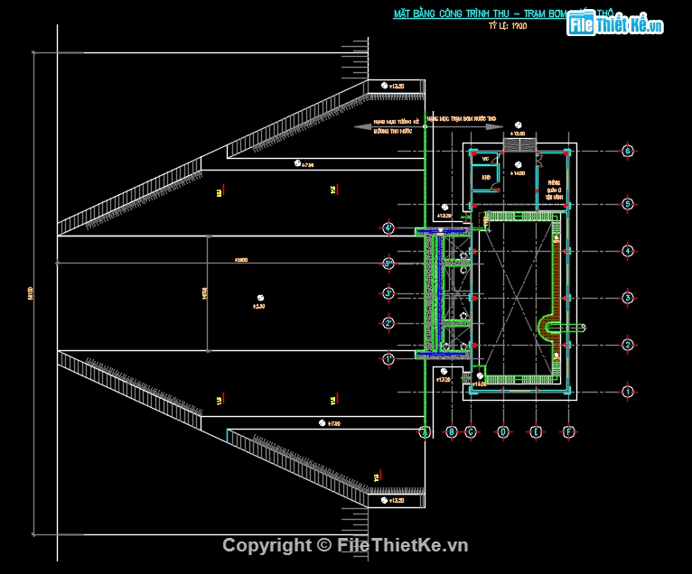 thiết kế trạm bơm thô file cad,trạm bơm nhà máy nước Sơn Thạch,bản vẽ trạm bơm nước