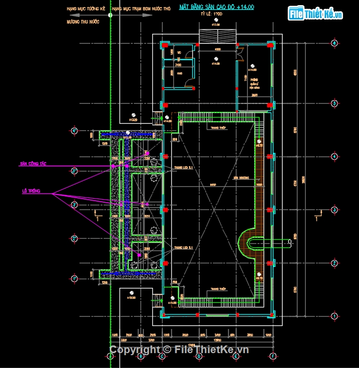 thiết kế trạm bơm thô file cad,trạm bơm nhà máy nước Sơn Thạch,bản vẽ trạm bơm nước