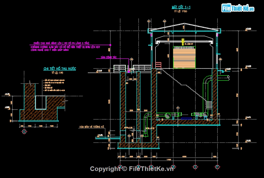 thiết kế trạm bơm thô file cad,trạm bơm nhà máy nước Sơn Thạch,bản vẽ trạm bơm nước