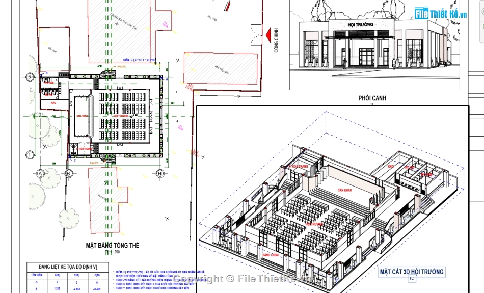 hội trường 22x33m,hội trường 200 chỗ,hội trường ubnd xã,bản vẽ hội trường UBND