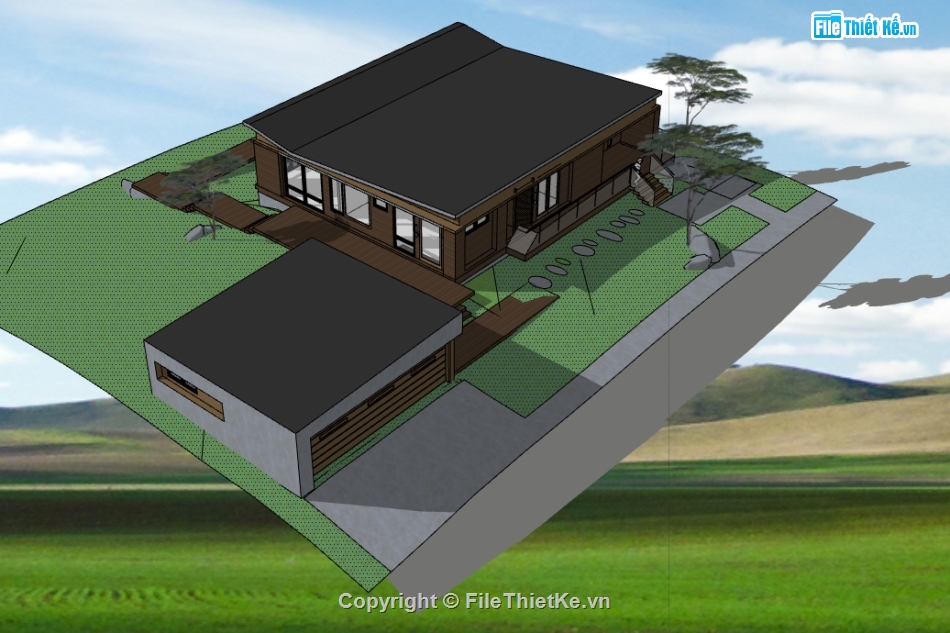 dựng model su homestay 2 tầng,thiết kế homestay file sketchup,homestay hiện đại dựng 3d su