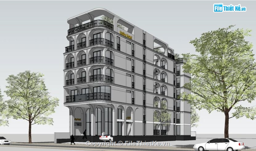 Model su hotel 6 tầng,file su hotel 6 tầng,file sketchup hotel 6 tầng,hotel 6 tầng model su