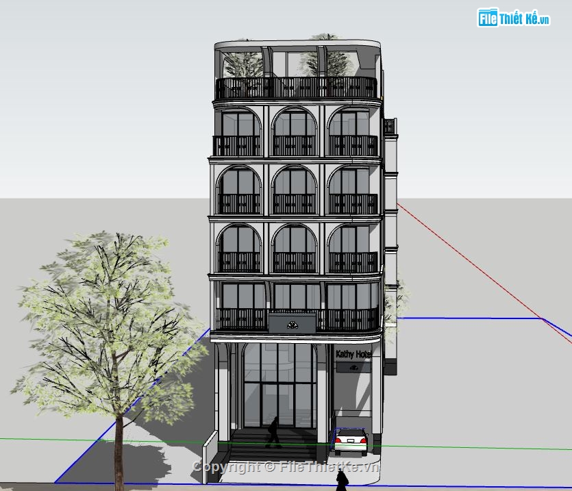 Model su hotel 6 tầng,file su hotel 6 tầng,file sketchup hotel 6 tầng,hotel 6 tầng model su