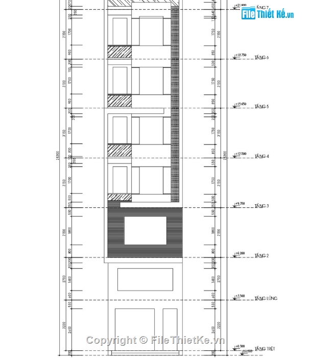 7 tầng,nhà phố 7 tầng,file cad nhà phố 7 tầng