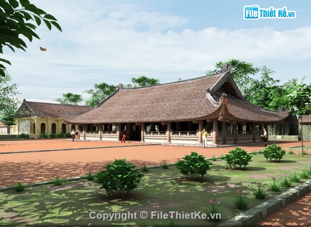 Đình chùa,kiến trúc đình chùa,Phối cảnh đình chùa,đình chu quyến