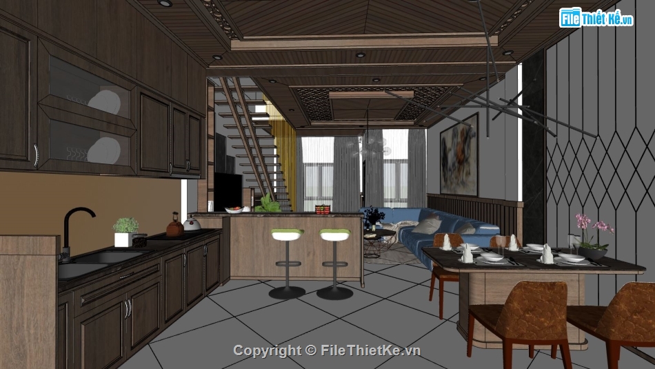 file 3d nội thất khách bếp,thiết kế nội thất khách bếp,sketchup nội thất khách bếp