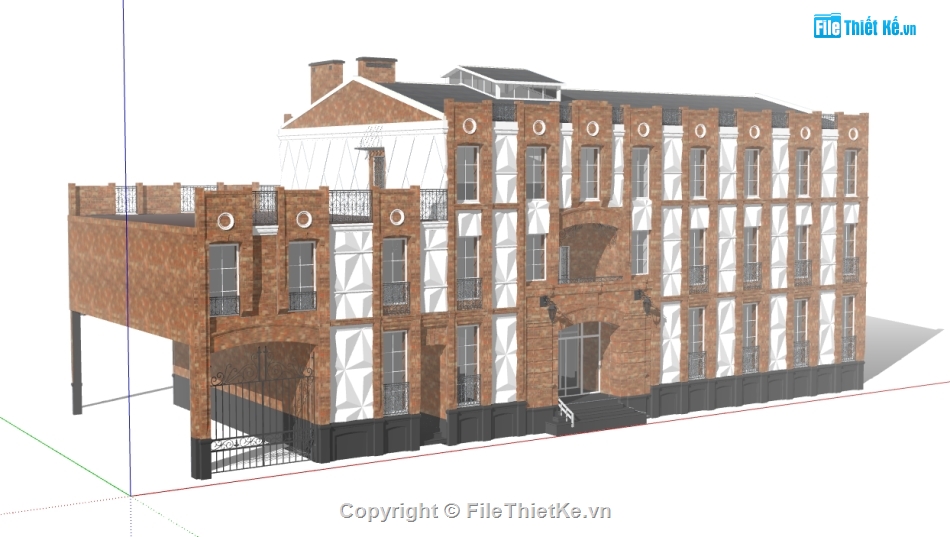 dựng khách sạn 3 tầng hiện đại,model su mẫu nhà khách sạn,nhà khách sạn dựng sketchup