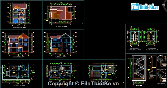 Biệt thự,Bản vẽ Biệt thự 3 tầng,Bản vẽ Biệt thự,Biệt thự 3 tầng 4.5x21m