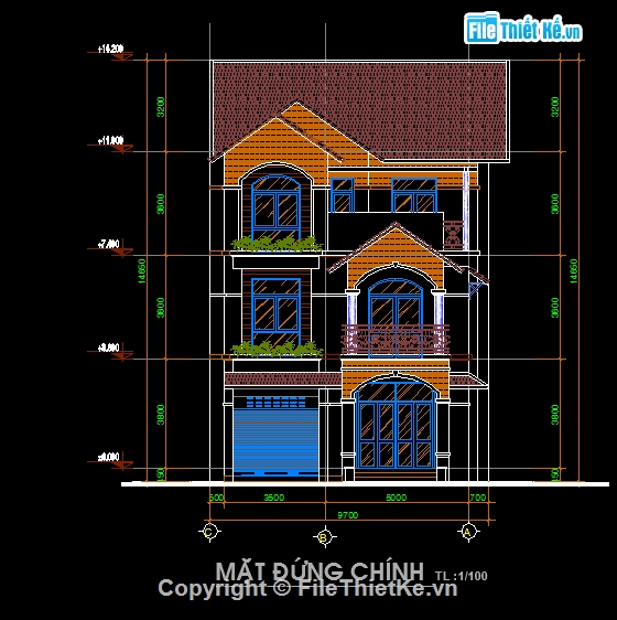 Biệt thự,Bản vẽ Biệt thự 3 tầng,Bản vẽ Biệt thự,Biệt thự 3 tầng 4.5x21m