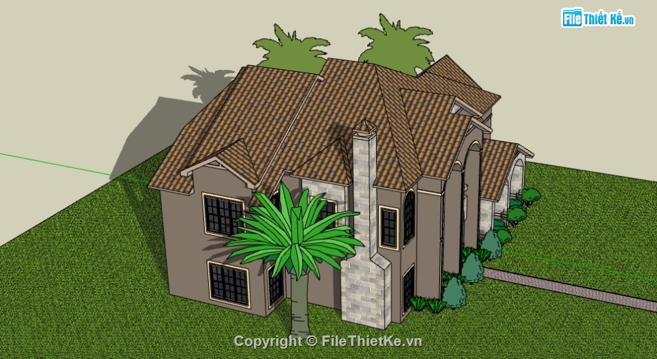 sketchup biệt thự 2 tầng,thiết kế biệt thự 2 tầng file sketchup,dựng model su nhà biệt thự