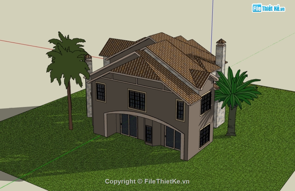 sketchup biệt thự 2 tầng,thiết kế biệt thự 2 tầng file sketchup,dựng model su nhà biệt thự