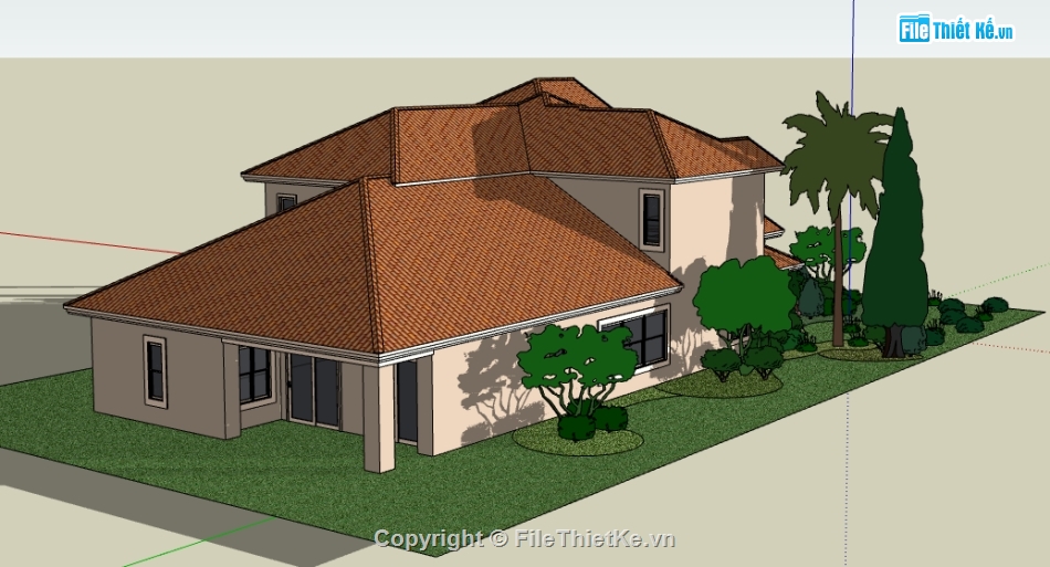 khu biệt thự dựng model su,file sketchup dựng nhà biệt thự,thiết kế biệt thự 2 tầng trên sketchup