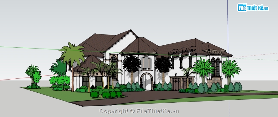nhà biệt thự 2 tầng file sketchup,biệt thự 2 tầng dựng sketchup,thiết kế biệt thự 2 tầng hiện đại,file su biệt thự mái nhật 2 tầng