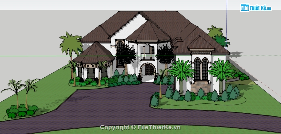 nhà biệt thự 2 tầng file sketchup,biệt thự 2 tầng dựng sketchup,thiết kế biệt thự 2 tầng hiện đại,file su biệt thự mái nhật 2 tầng