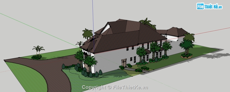 nhà biệt thự 2 tầng file sketchup,biệt thự 2 tầng dựng sketchup,thiết kế biệt thự 2 tầng hiện đại,file su biệt thự mái nhật 2 tầng