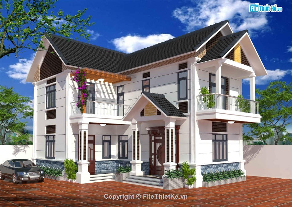 Biệt thự 2 tầng mái thái,bt 2 tầng chữ L,biệt thự tân cổ