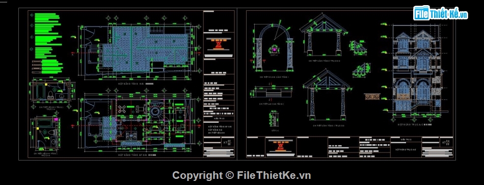 biệt thự 3 tầng,model cad biệt thự 3 tầng,kiến trúc biệt thự 3 tầng