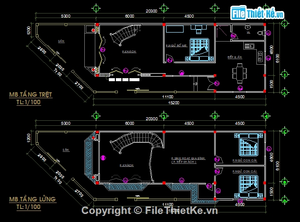 Biệt thự,mặt bằng,ứng dụng,file cad mặt bằng,Biệt thự lầu 2 tầng,biệt thự kích thước 6 x 20m