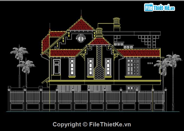 bản vẽ biệt thự,mẫu biệt thự,biệt thự mái thái,kiến trúc mái thái