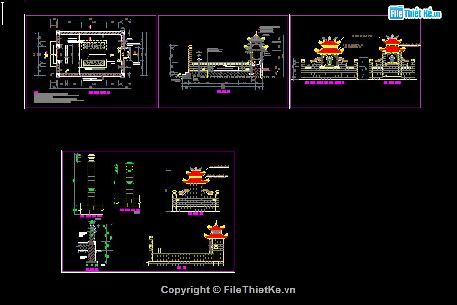 mẫu chùa đẹp,cổng chùa,file cad cổng chùa