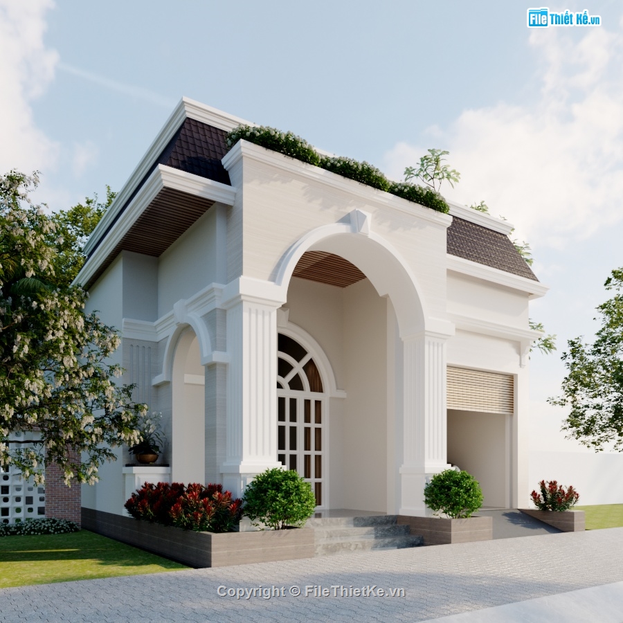 nhà 1 tầng,tân cổ điển,nhà phố 1 tầng file su,file cad nhà phố 1 tầng