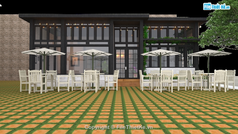 sketchup cafe,model su cafe,quán cafe sketchup