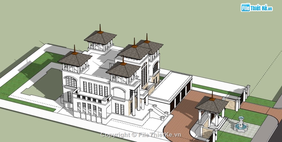 Lâu đài 3 tầng file su,biệt thự lâu đài,biệt thự lâu đài 3 tầng,file sketchup lâu đài