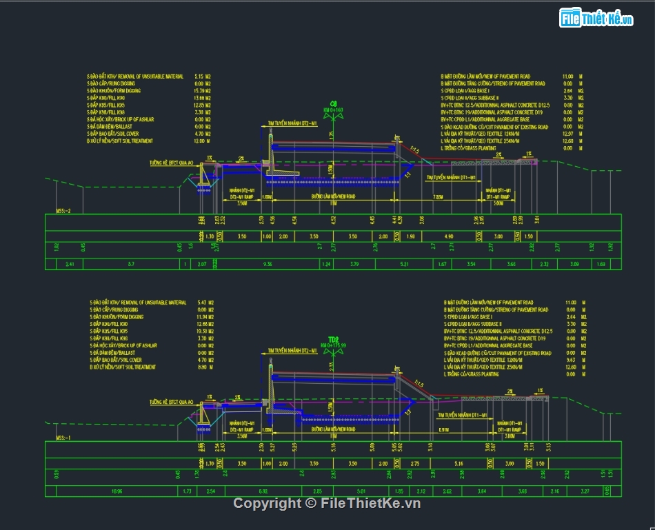 File cad Mặt cầu,mặt cắt ngang,kết cấu áo đường,Mặt cắt ngang cầu Măng Thít