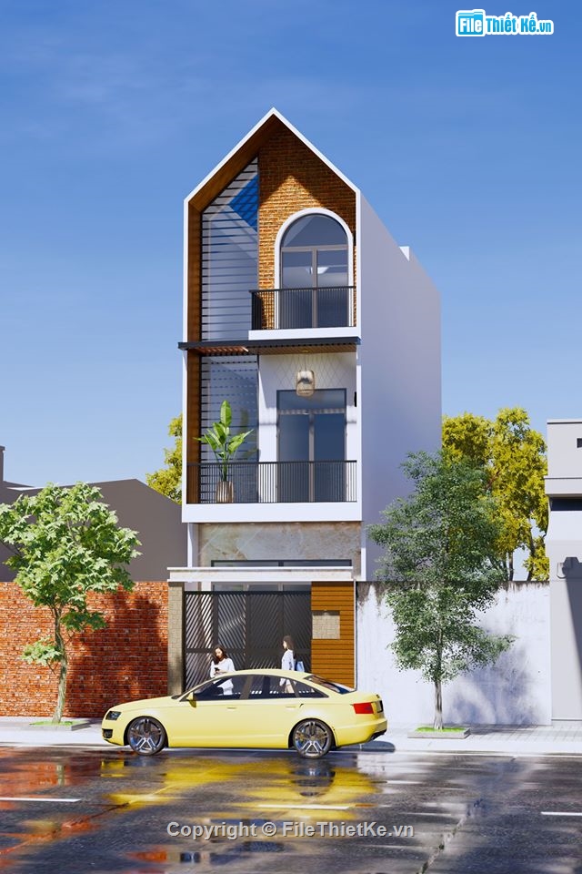 Su nhà phố 3 tầng,nhà 3 tầng su,Phối cảnh nhà mặt phố,Sketchup mẫu nhà 3 tầng